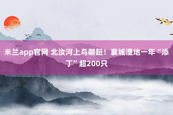 米兰app官网 北汝河上鸟翩跹！襄城湿地一年“添丁”超200只