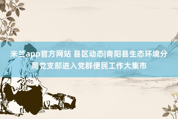 米兰app官方网站 县区动态|青阳县生态环境分局党支部进入党群便民工作大集市