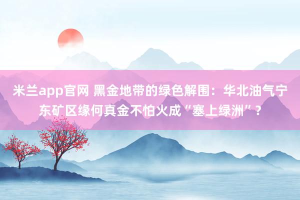 米兰app官网 黑金地带的绿色解围：华北油气宁东矿区缘何真金不怕火成“塞上绿洲”？