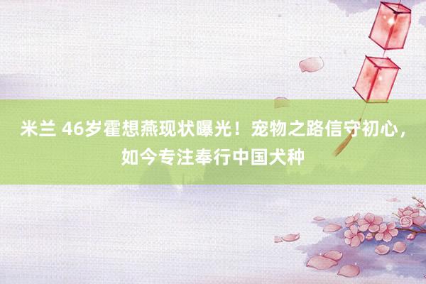 米兰 46岁霍想燕现状曝光！宠物之路信守初心，如今专注奉行中国犬种