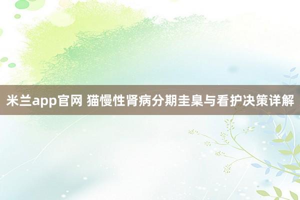 米兰app官网 猫慢性肾病分期圭臬与看护决策详解